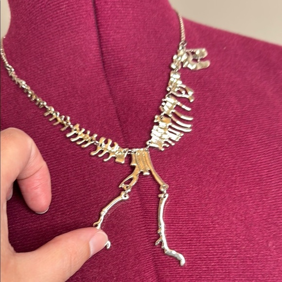 Silver Dinosaur Skeleton Necklace - Picture 3 of 5